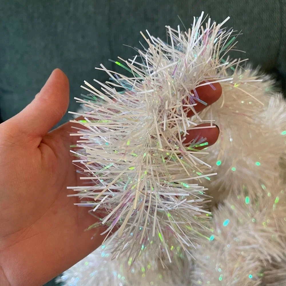 Vtg iridescent Double Glo Color‎ Tinsel White Snow Garland 35' Christmas Tree